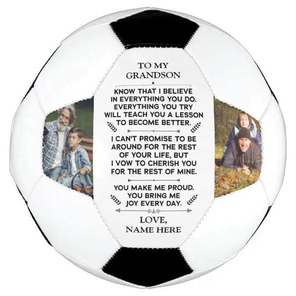 Custom Gift To My Grandson with 2 Photos Soccer Ball